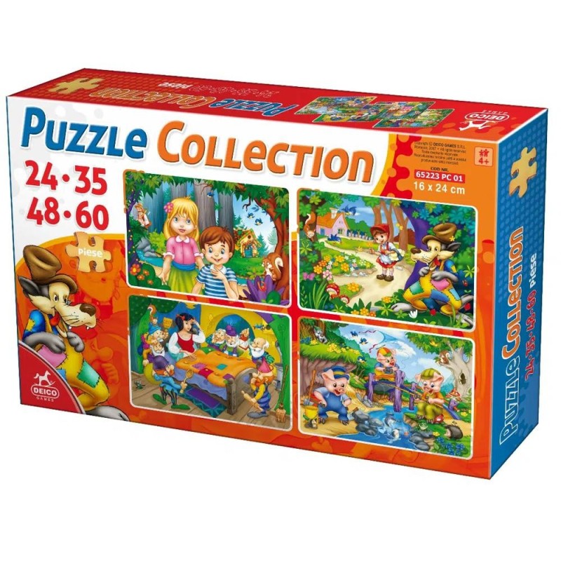 Colectie 4 Puzzle Copii,  24, 35, 48 si 60 Piese, Basme, D-toys