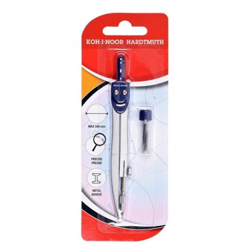 Compas Metalic cu Doua Rezerve Creion, Corp Cromat, Blister, Koh-I-Noor