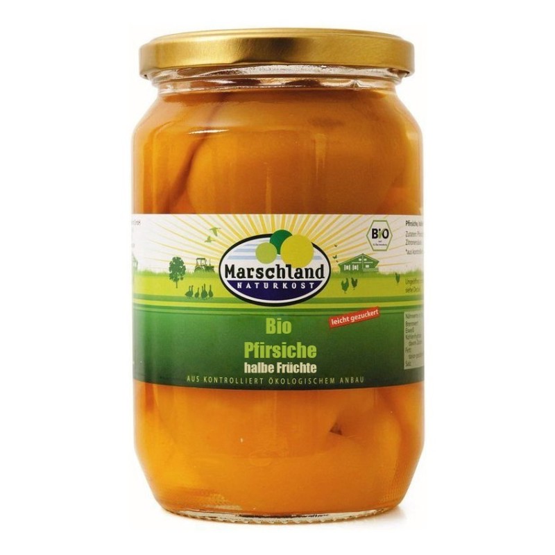 Compot BIO de Piersici Jumatati, 680 g / 385 g, Marschland Naturkost