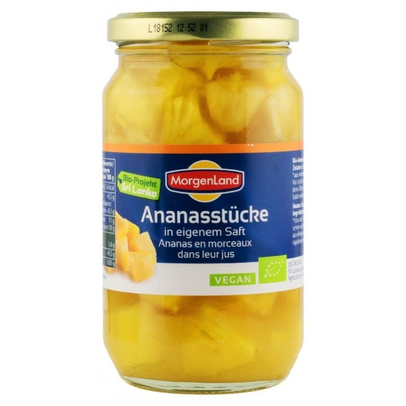 Compot de Ananas BIO, Bucati in Suc Propriu, 350 g, Morgenland