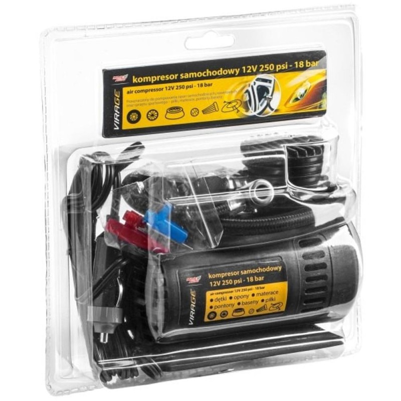 Compresor Auto 12V 250 PSI, cu Accesorii pentru Pompare, 18BAR, Virage