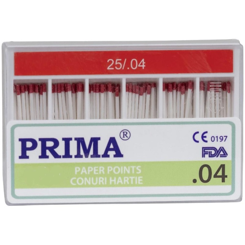 Conuri din Hartie Absorbanta ISO 25, Rosu, Marimea 4, pentru Uscarea Canalelor Radiculare, 60 Bucati