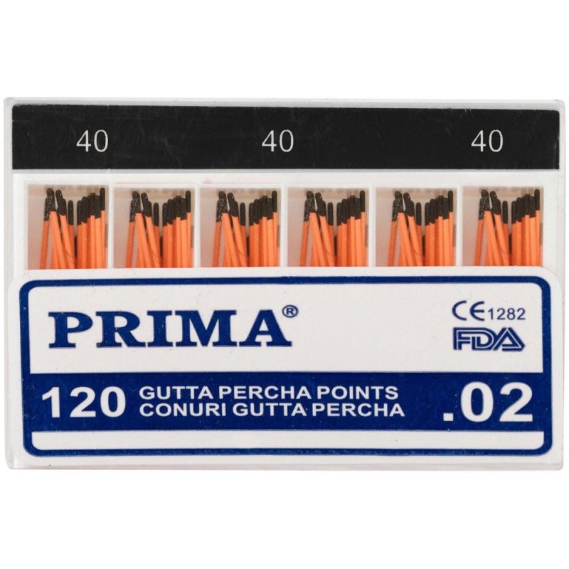 Conuri Gutta Percha .02 Taper, Nr.40, pentru Uscarea Canalelor Radiculare, Prima, 120 Bucati