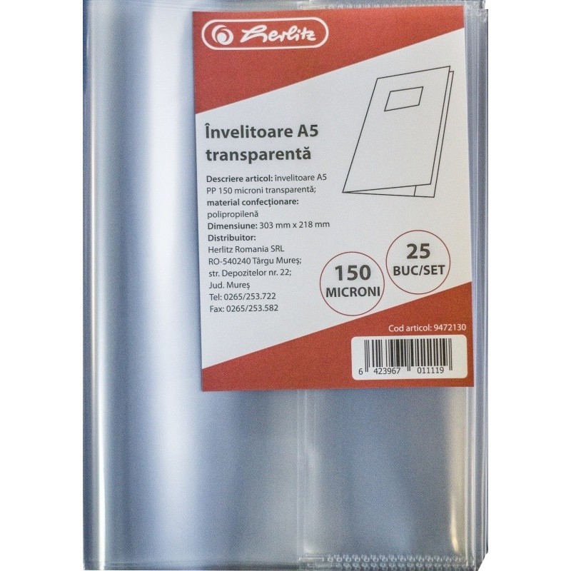Coperta A5 PP 150 Microni, Transparenta, Herlitz