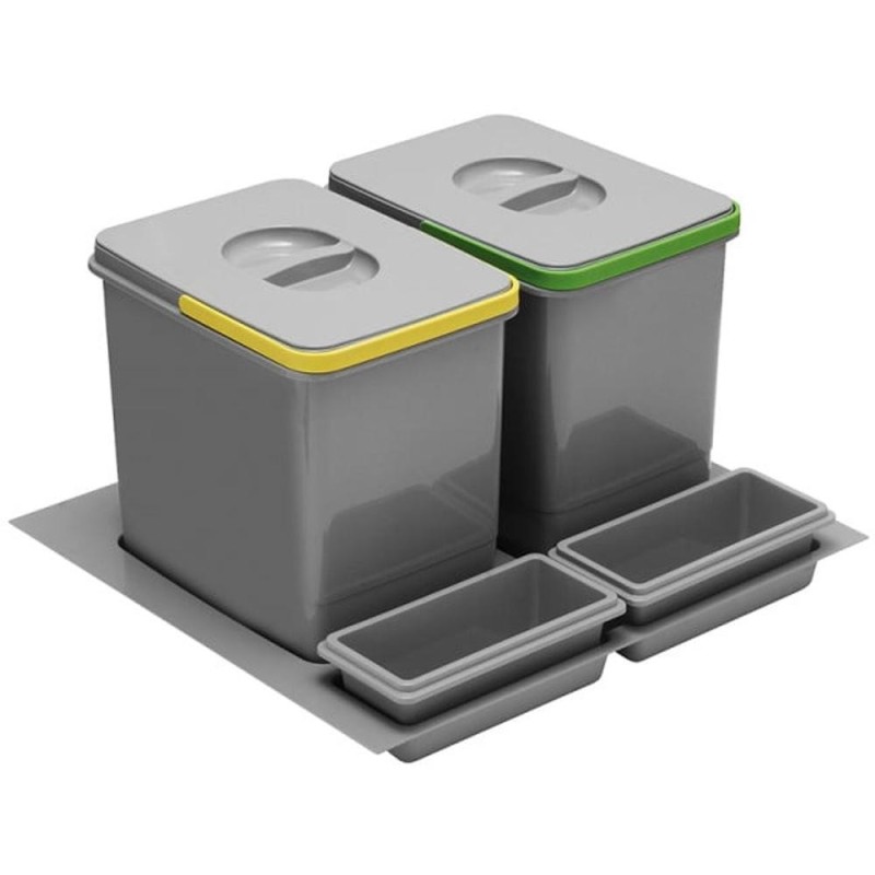 Cos Gunoi Selecto/Multino pentru Sertar Idealbox, 2 Cuve x 15 L, H300 mm, 473 x 509 mm, Finisaj Gri