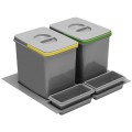 Cos Gunoi Selecto/Multino pentru Sertar Idealbox, 2 Cuve x 15 L, H300 mm, 473 x 509 mm, Finisaj Gri
