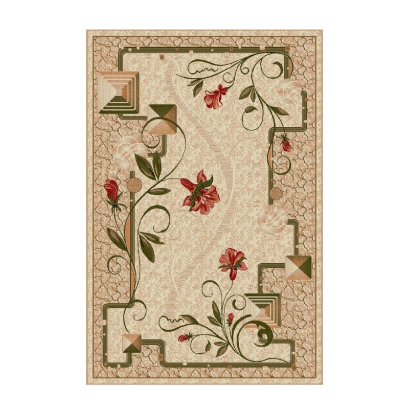 Covor Dreptunghiular, 100 x 200 cm, Crem / Bej, Model Flori Lotos