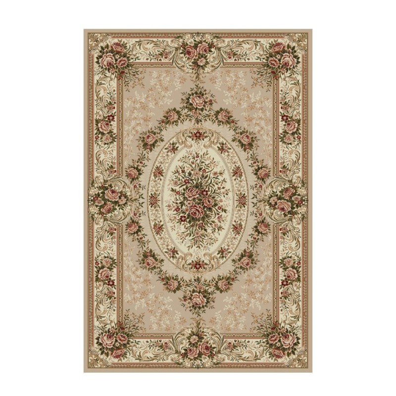 Covor Dreptunghiular, 100 x 200 cm, Verde / Crem, Model Floral Lotos