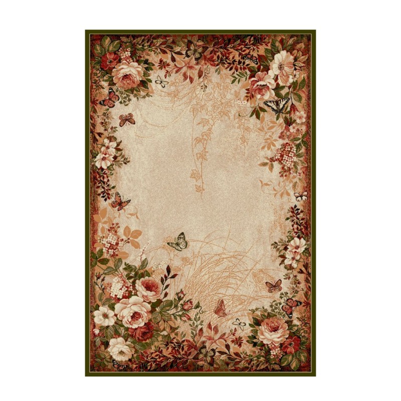 Covor Dreptunghiular, 120 cm x 170 cm, Bej / Verde, Model Lotos