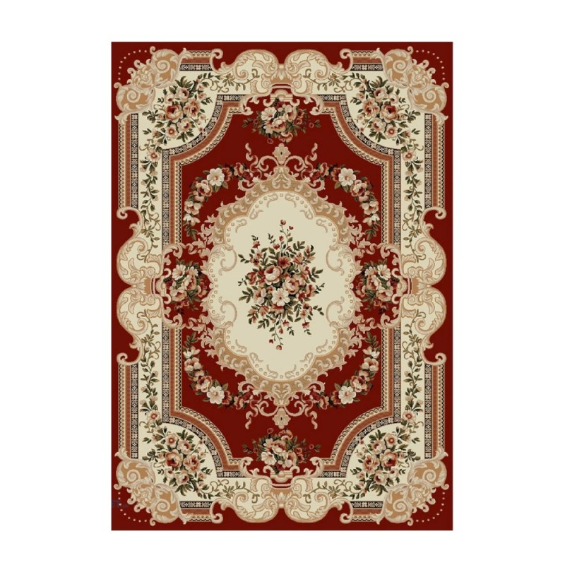 Covor Dreptunghiular, 150 x 230 cm, Grena / Crem, Model Floral Lotos