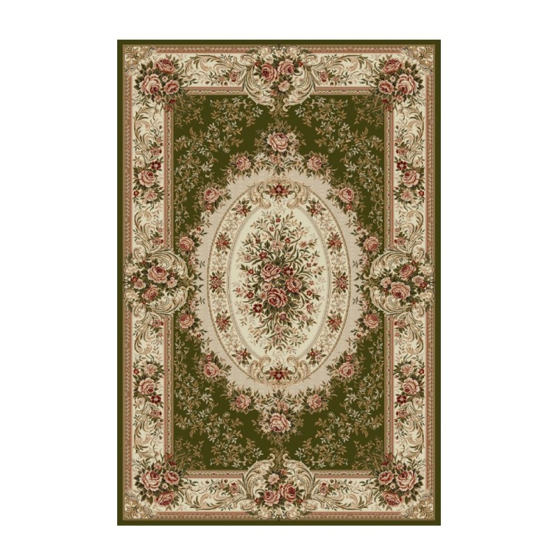 Covor Dreptunghiular, 150 x 230 cm, Verde / Crem, Model Floral Lotos