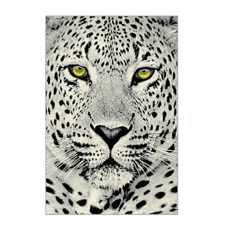 Covor Dreptunghiular, 80 cm x 150 cm, Alb / Negru, Model Kolibri Tigru