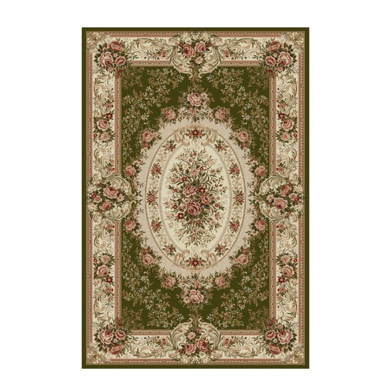 Covor Dreptunghiular, 80 x 150 cm, Verde / Crem, Model Floral Lotos