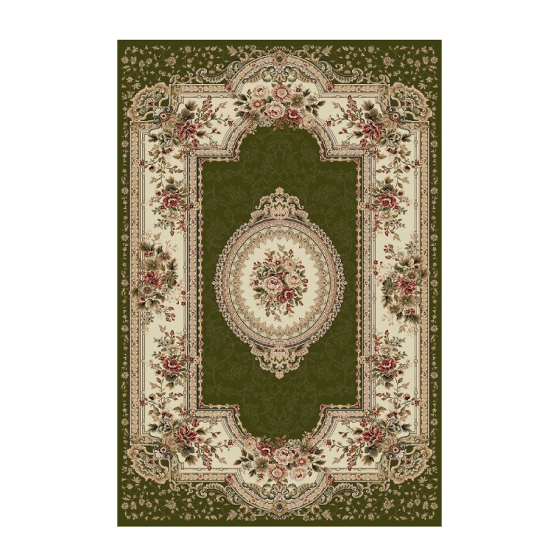 Covor Dreptunghiular, 80 x 200 cm, Verde / Crem, Model Floral Lotos