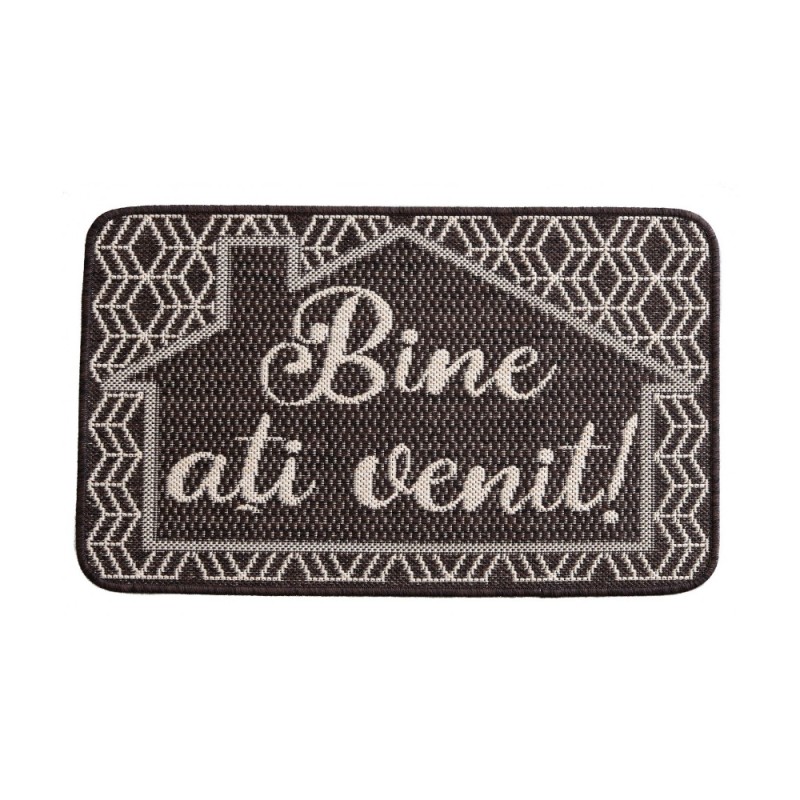Covor Dreptunghiular pentru Usa de Intrare, Maro, 50 x 80 cm, Antiderapant, Model Flex Bine Ati Venit