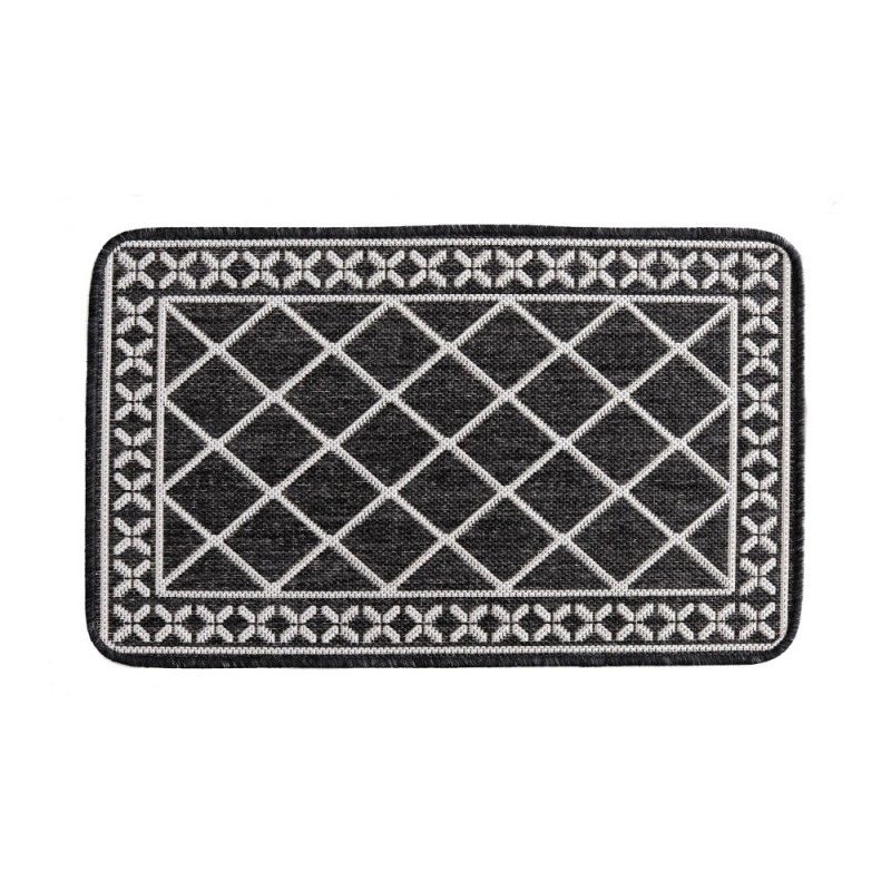 Covor Dreptunghiular pentru Usa de Intrare, Negru, 50 x 80 cm, Antiderapant, Model Flex Romburi