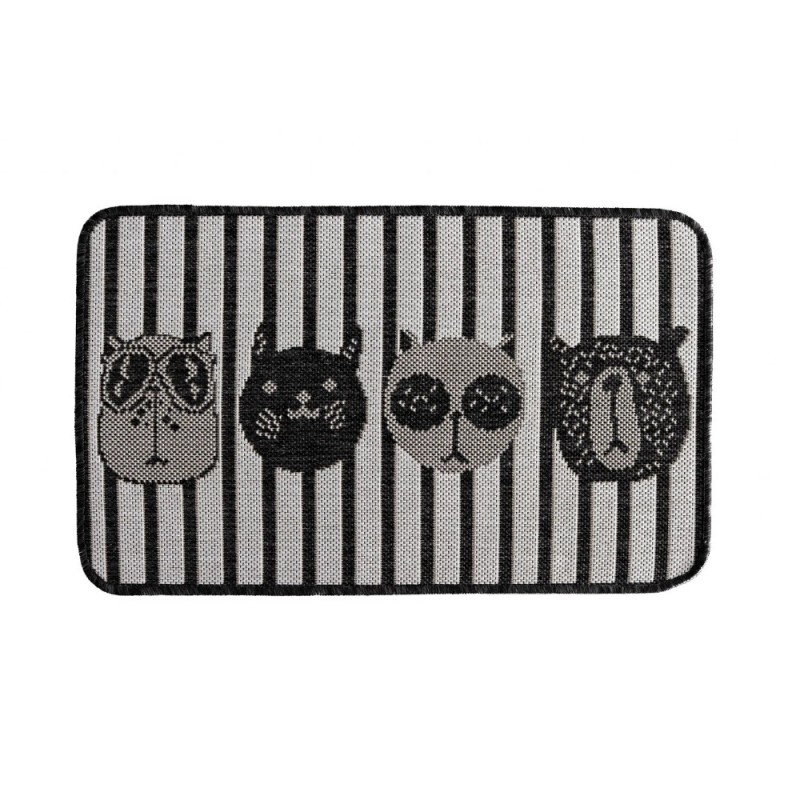 Covor Dreptunghiular pentru Usa de Intrare, Negru / Gri, 50 x 80 cm, Antiderapant, Model Flex Animale