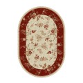 Covor Oval, 100 x 200 cm, Crem / Rosu, Model Flori Lotos