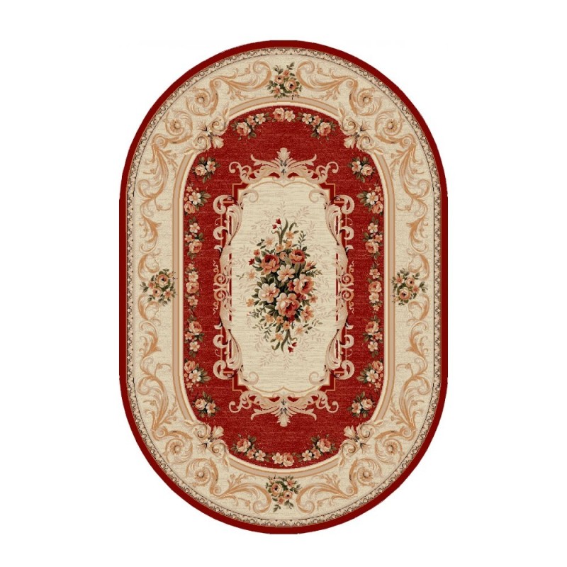 Covor Oval, 100 x 200 cm, Rosu / Crem, Model Lotos