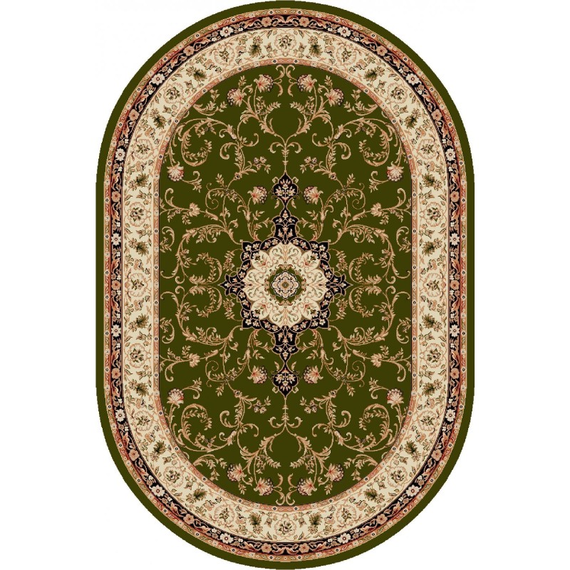 Covor Oval, 120 x 170 cm, Verde / Crem, Model Lotos
