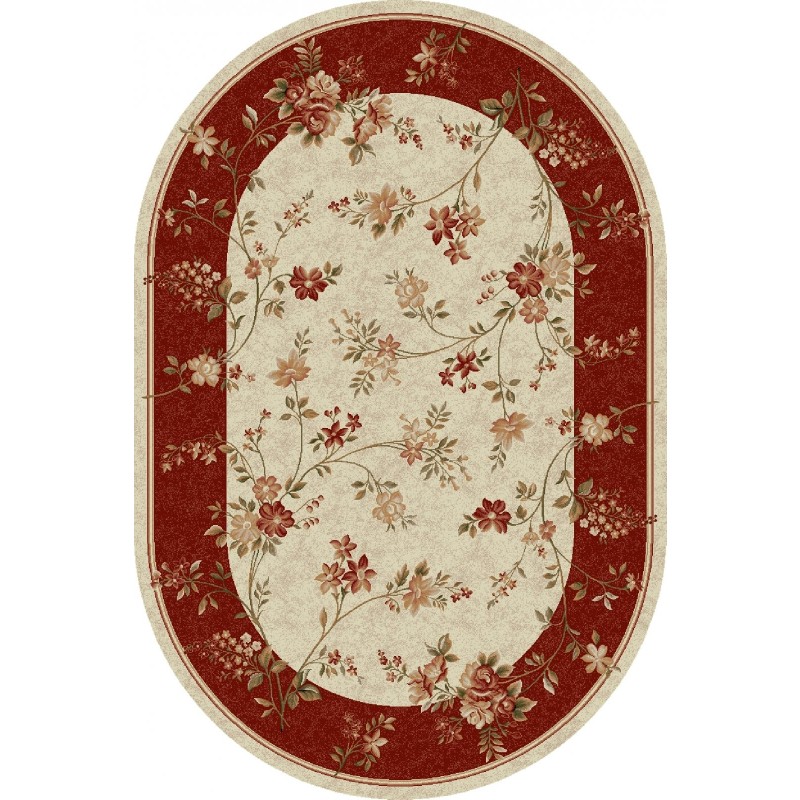 Covor Oval, 150 x 230 cm, Crem / Rosu, Lotos 551