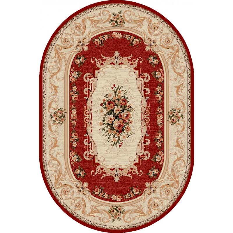 Covor Oval, 200 x 300 cm, Crem / Rosu, Lotos 523