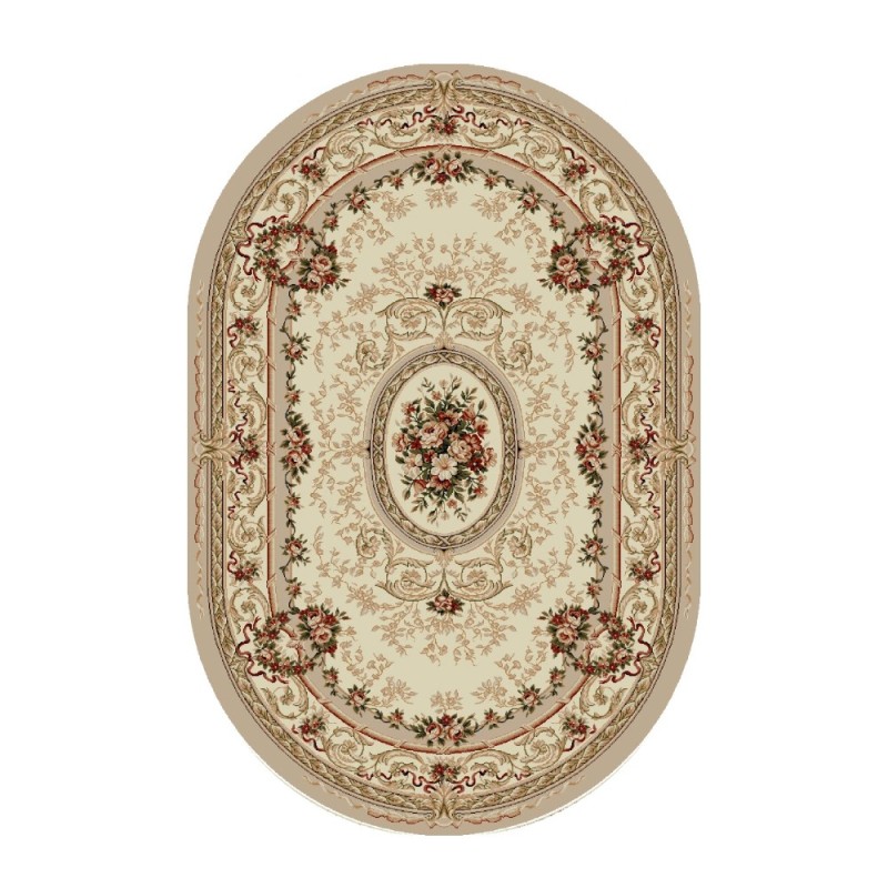 Covor Oval, 200 x 400 cm, Crem / Bej, Model Floral Lotos