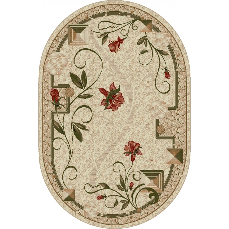 Covor Oval, 60 x 110 cm, Crem, Lotos Model Floral 587-116