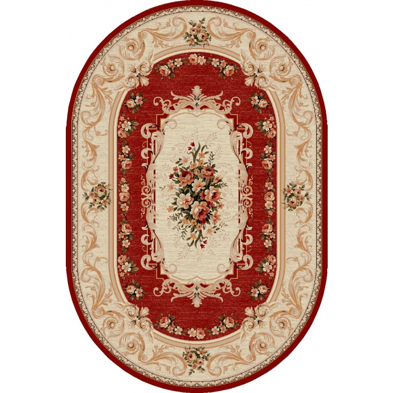 Covor Oval, 60 x 110 cm, Crem / Rosu, Lotos 523