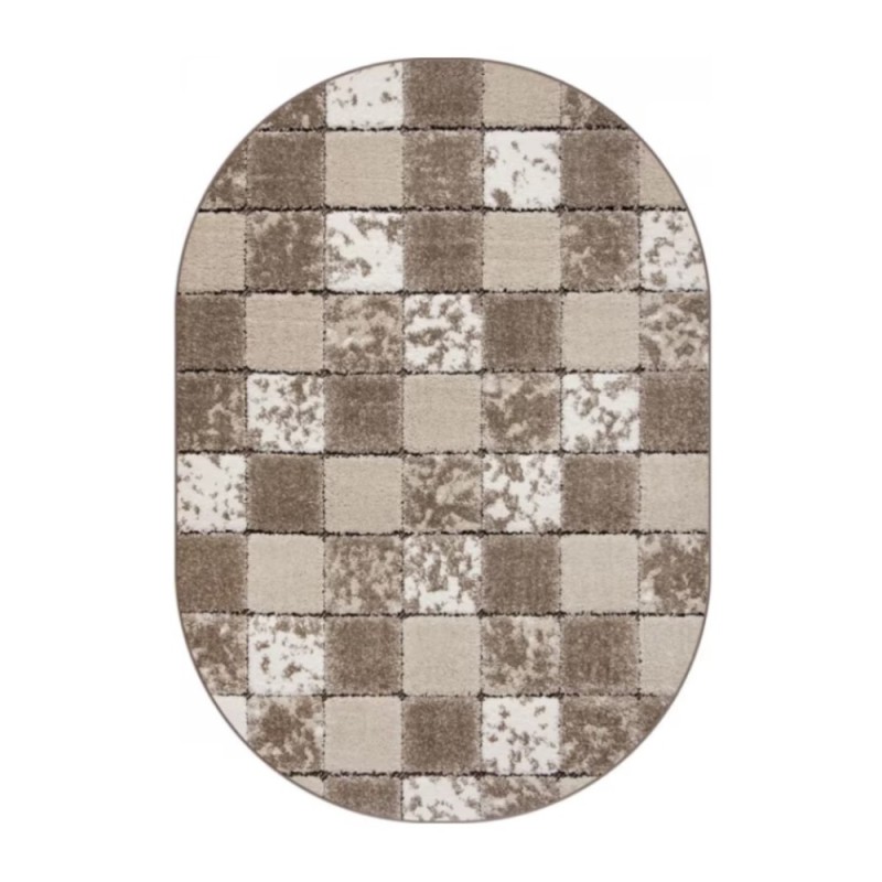Covor Oval, 80 cm x 150 cm, Crem / Maro, Model Fashion Patratele