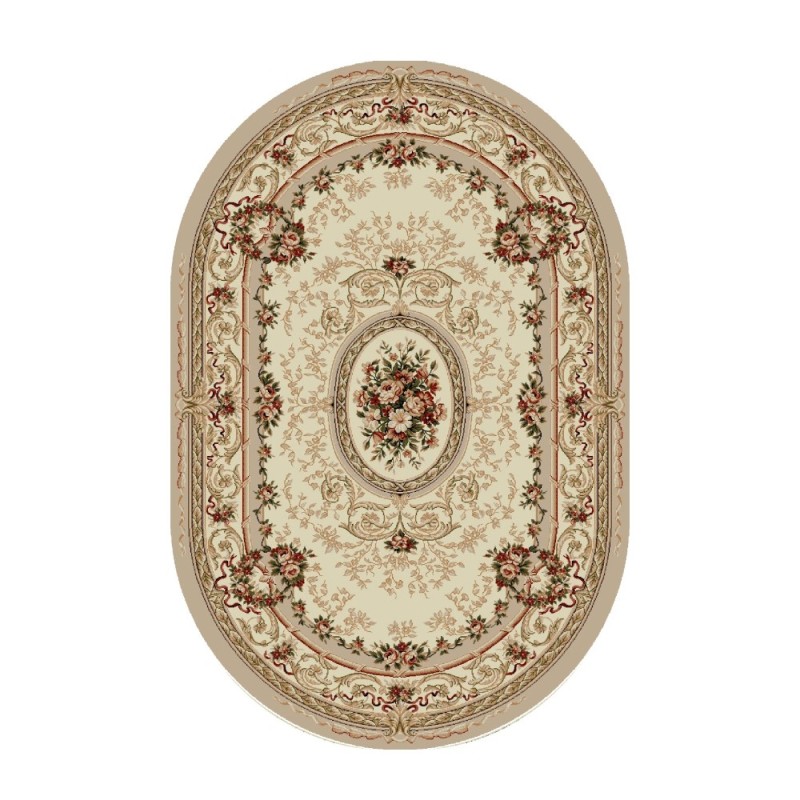 Covor Oval, 80 x 150 cm, Crem / Bej, Model Floral Lotos