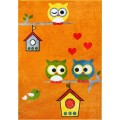 Covor pentru Copii, 160 cm x 230 cm, Portocaliu, Model Kolibri Bufnite