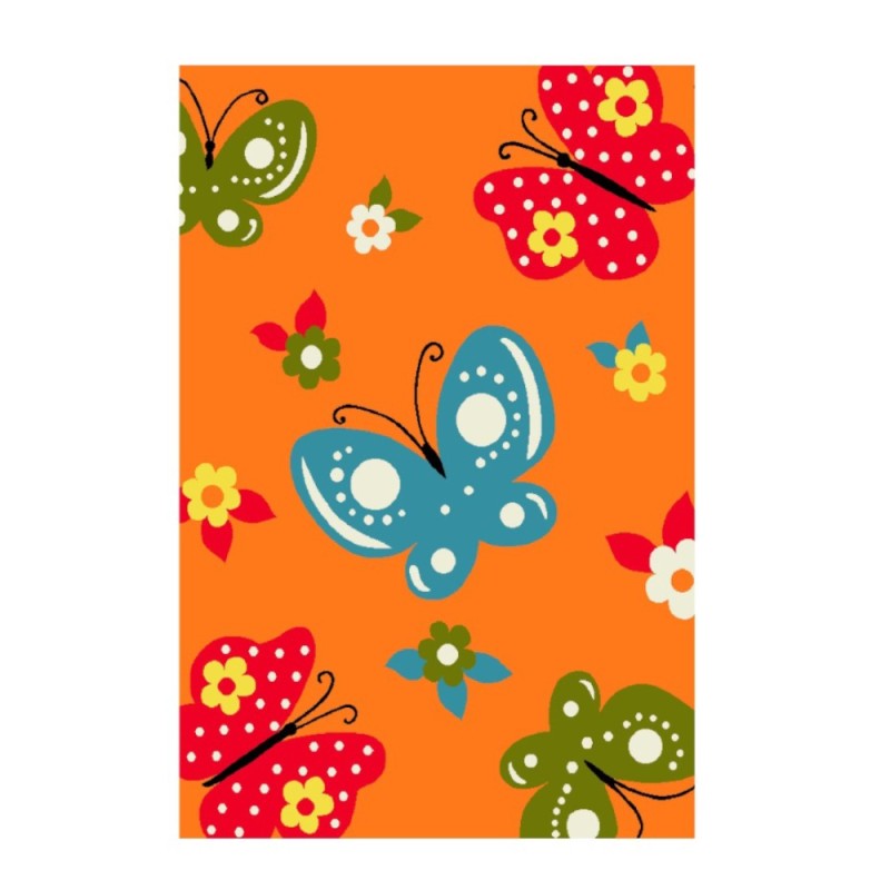 Covor pentru Copii, 160 cm x 230 cm, Portocaliu, Model Kolibri Fluturi