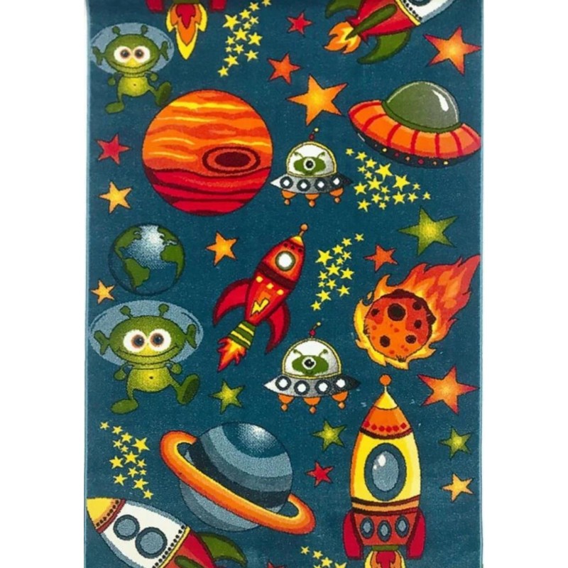 Covor pentru Copii, 200 cm x 300 cm, Albastru, Model Kolibri Cosmos