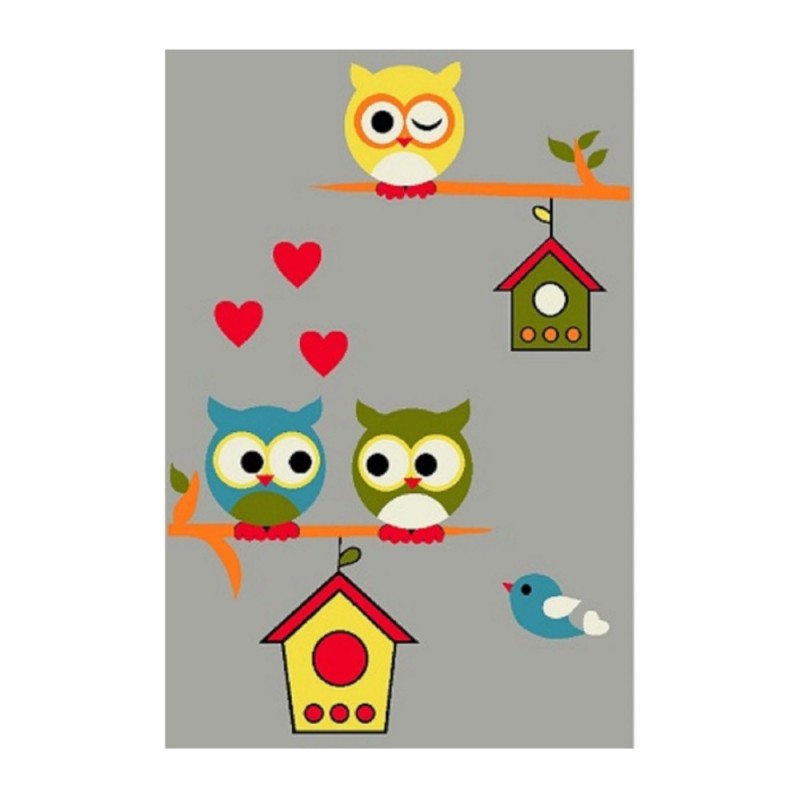 Covor pentru Copii, 80 cm x 150 cm, Gri, Model Kolibri Bufnite
