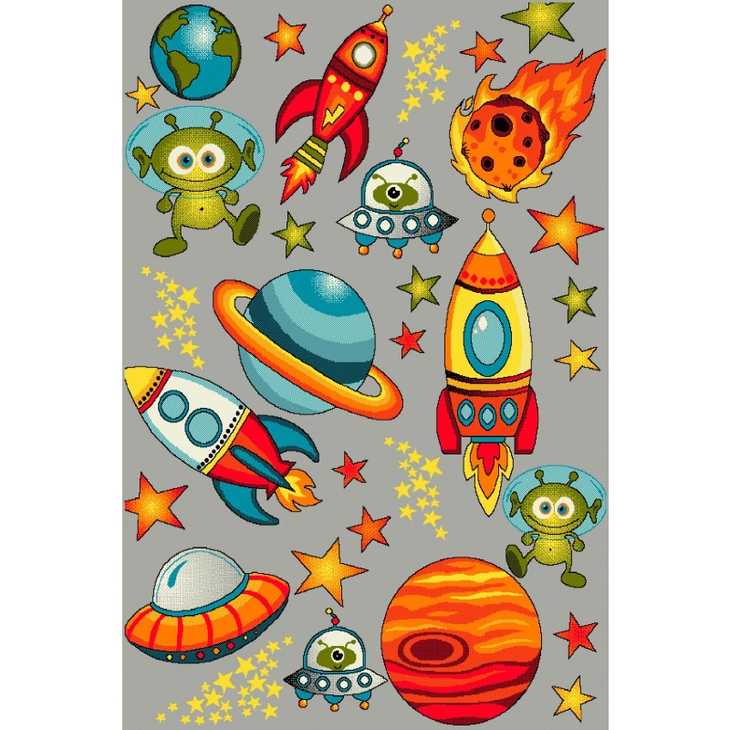 Covor pentru Copii Gri, Model Cosmos Dreptunghiular, 120 cm x 170 cm, Kolibri 11200