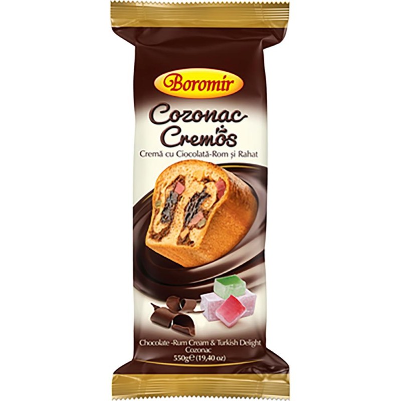 Cozonac cu Crema de Ciocolata cu Rom si Rahat Boromir, 550 g