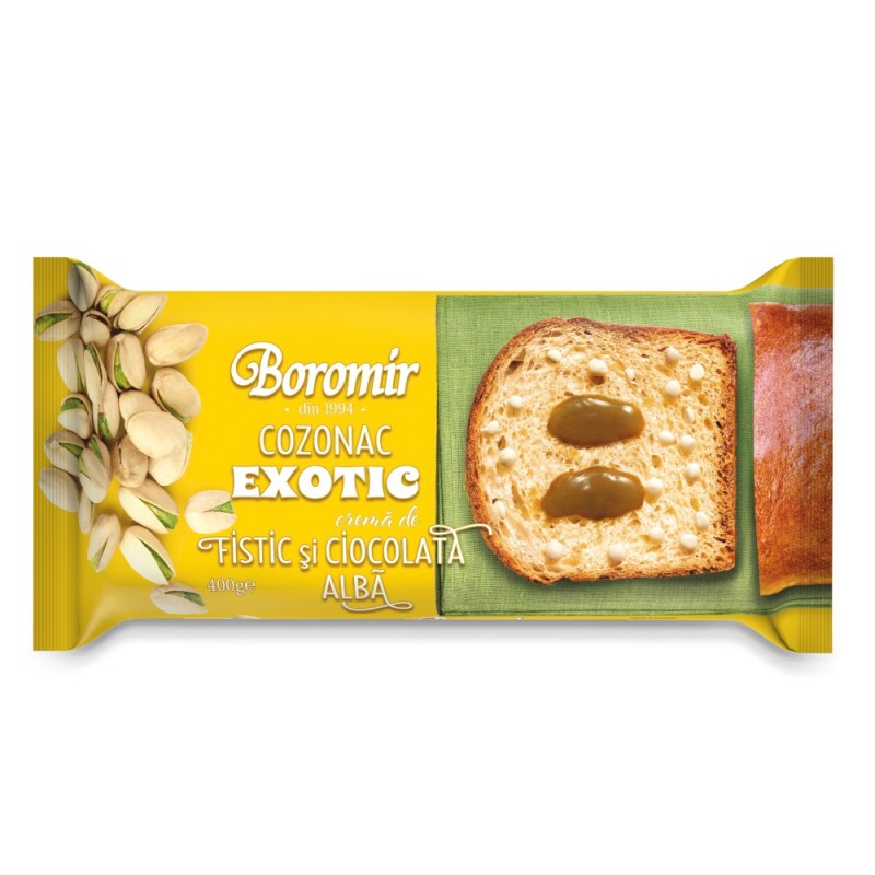 Cozonac Exotic cu Fistic si Crema de Ciocolata Alba Boromir, 400 g