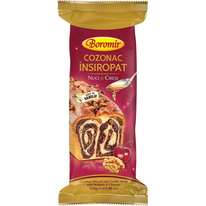 Cozonac Insiropat cu Nuci si Cirese Boromir, 550 g