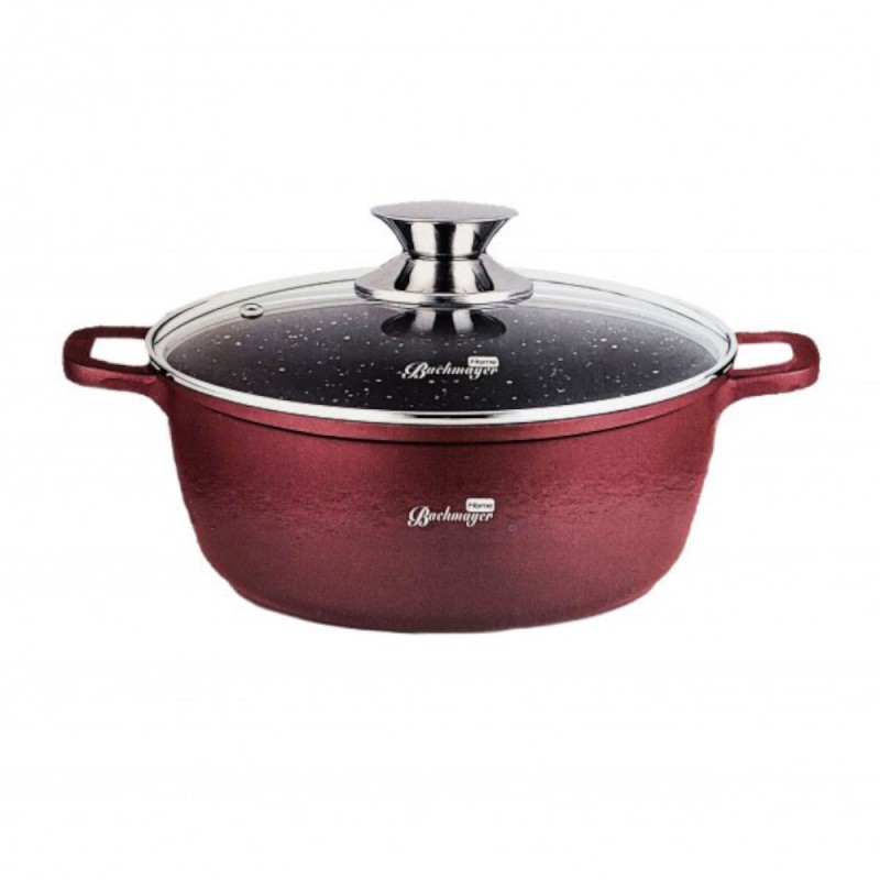 Cratita Adanca cu Capac Sticla 44 cm, 23 l, Burgundy, Bachmayer