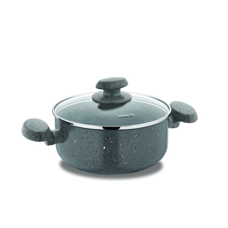 Cratita Antiaderenta cu Capac Sticla, Mia, 2 Manere, 26 cm, Volkanit, Perfect Home