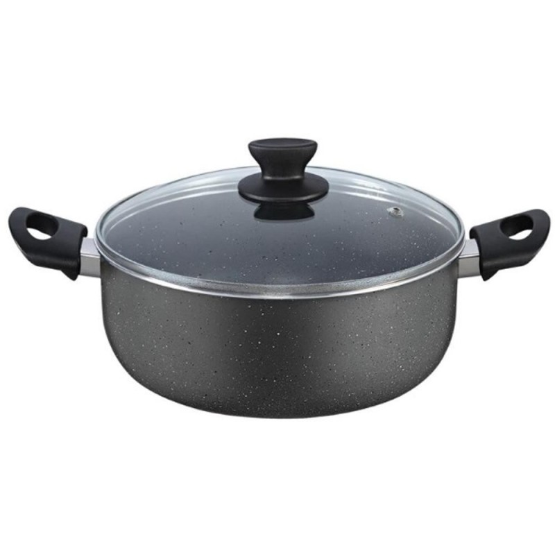 Cratita din Aluminiu 24 cm, Capacitate 3 l, cu Capac din Sticla, Gri, Zilan