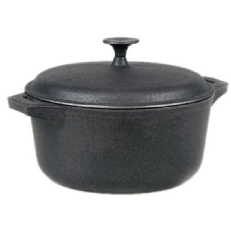Cratita din Fonta cu Capac, 24 cm, Neagra, Perfect Home
