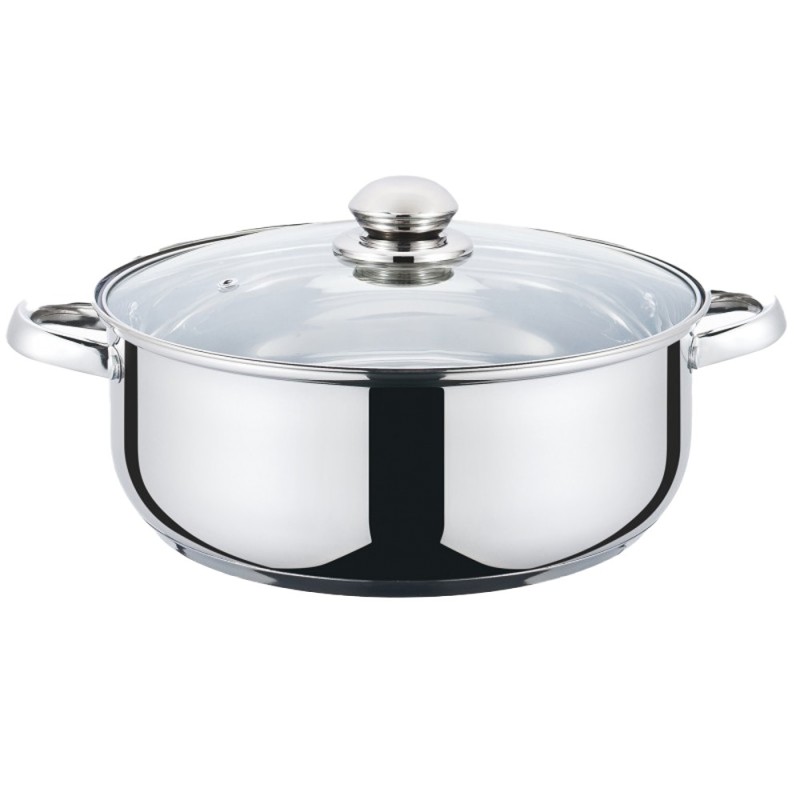 Cratita din Inox, Compatibila cu Plita cu Inductie, cu Capac din Sticla, 26 cm, 5 l, Grunberg GR3118