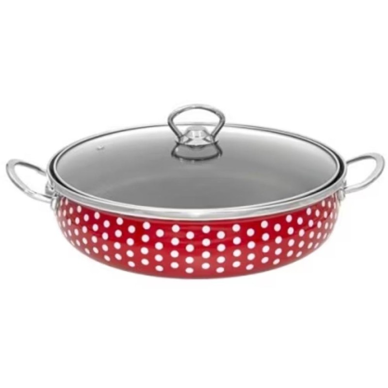 Cratita Emailata cu Buline, 26 cm, 2 l, cu Capac, Rosie, Perfect Home