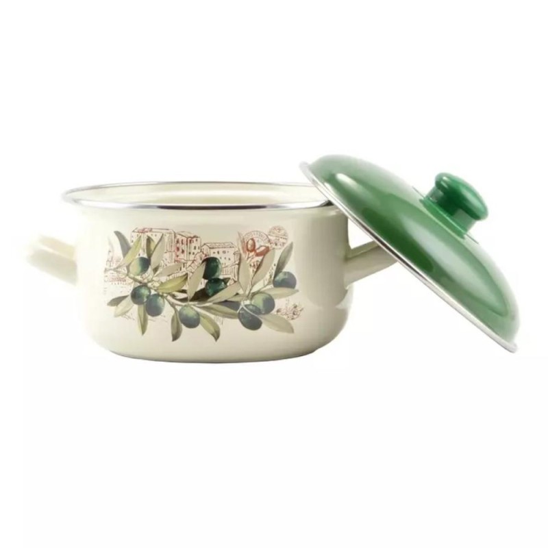 Cratita Emailata cu Capac, 1.8 l, 16 x 10 cm, Alba, Perfect Home