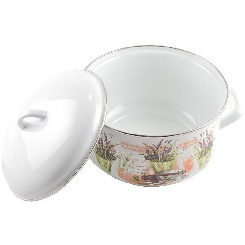 Cratita Emailata cu Capac, 22 cm, 4.8 l, Alba, Perfect Home