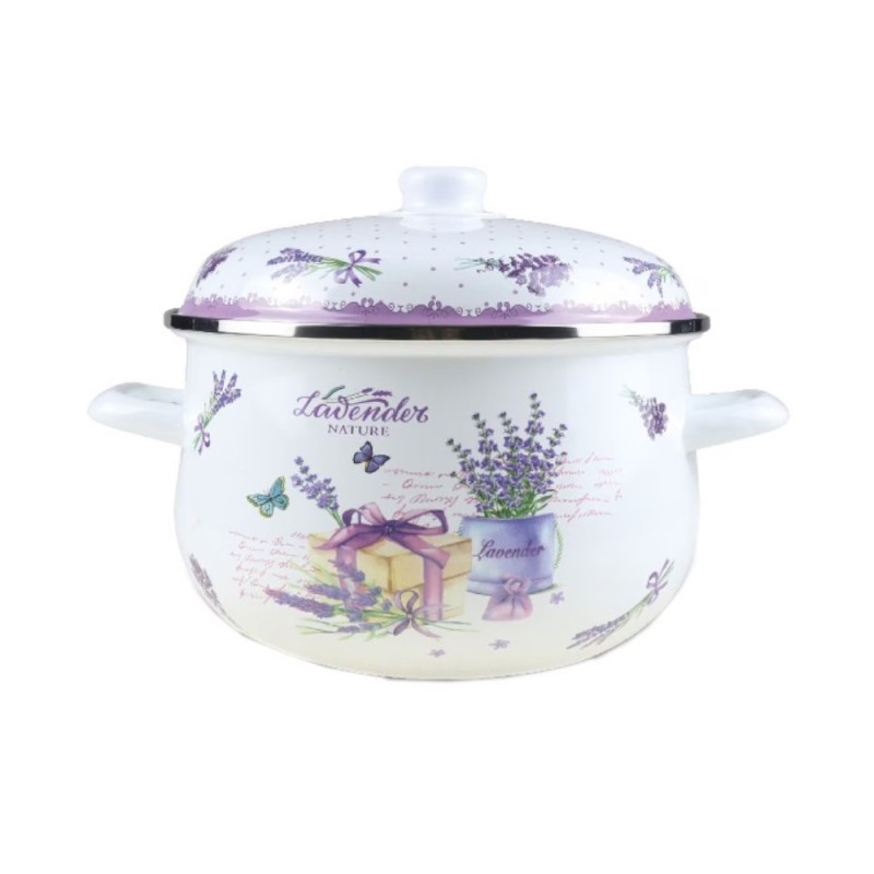 Cratita Emailata cu Capac, 24 cm, 4.90 l, Alb / Mov, Grunberg, Model GR2400A