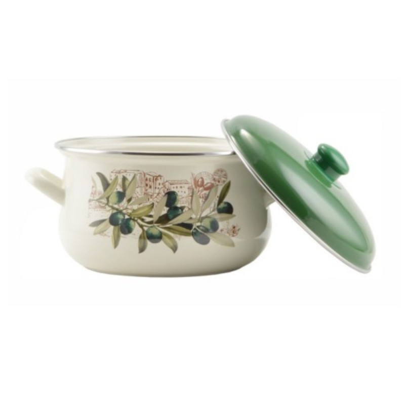 Cratita Emailata cu Capac, 24 cm, 6 l, Oliva, Perfect Home