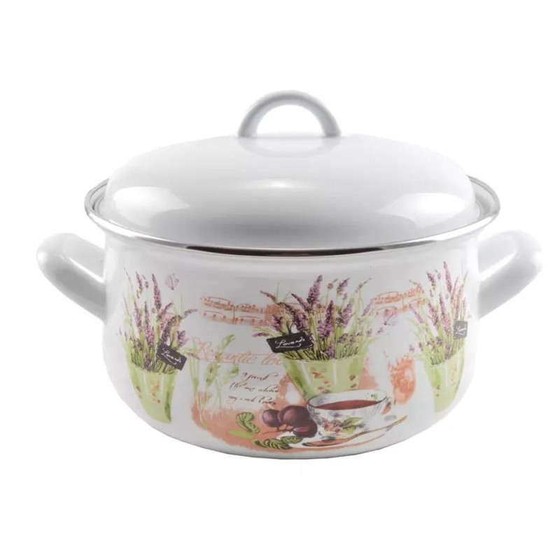 Cratita Emailata cu Capac, Lavanda, 20 cm, 3.3 l, Perfect Home